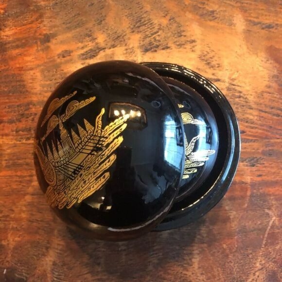 Black Lacquer Asian Round Nesting Boxes 4,3 and 2 inch - Picture 7 of 10